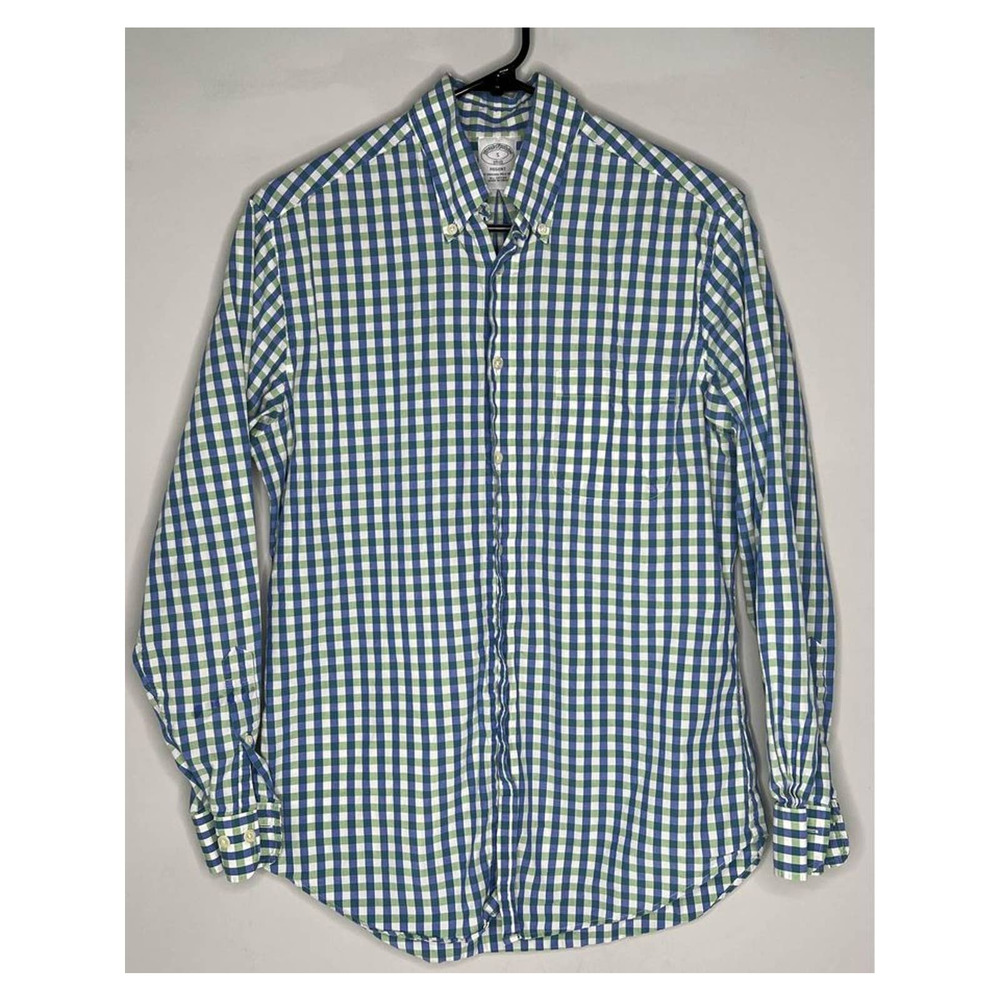 Brooks Brothers Green Blue Gingham Button Down Men's Shirt Small